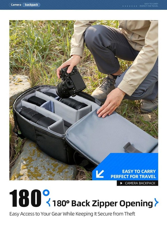 llano Camera Backpack for DSLR/SLR/Mirrorless – Water-Resistant Photography Bag with Laptop Slot & Tripod Holder, Compact Case for Canon/Nikon/Sony, Travel & Outdoor,Medium 10L Capacity, Black - Image 4