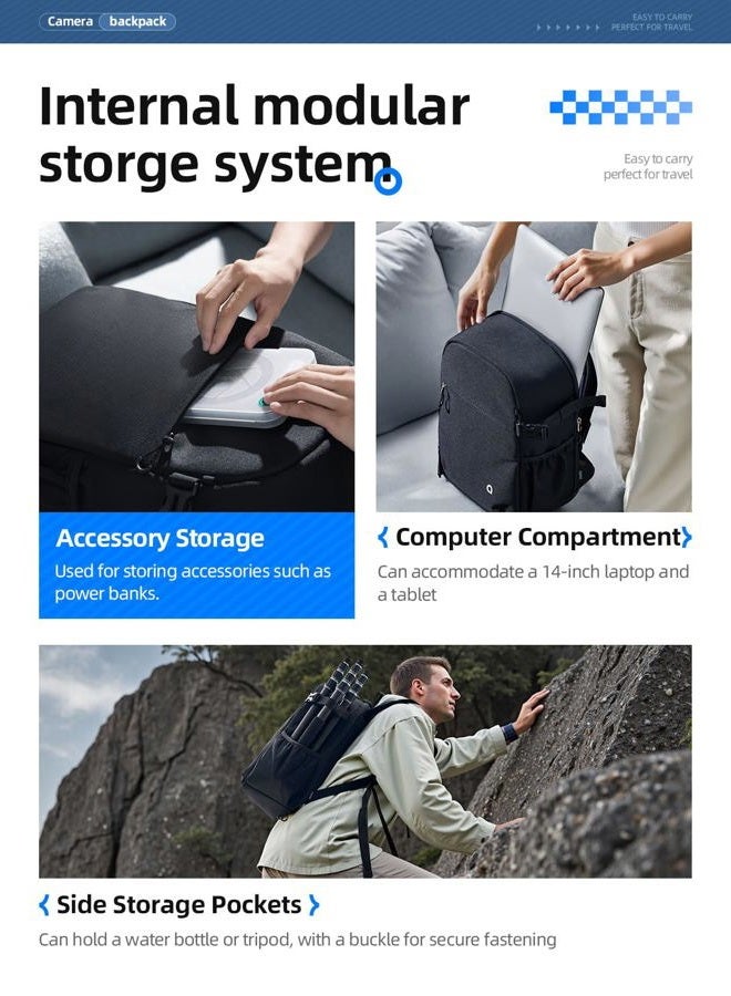 llano Camera Backpack for DSLR/SLR/Mirrorless – Water-Resistant Photography Bag with Laptop Slot & Tripod Holder, Compact Case for Canon/Nikon/Sony, Travel & Outdoor,Medium 10L Capacity, Black - Image 3