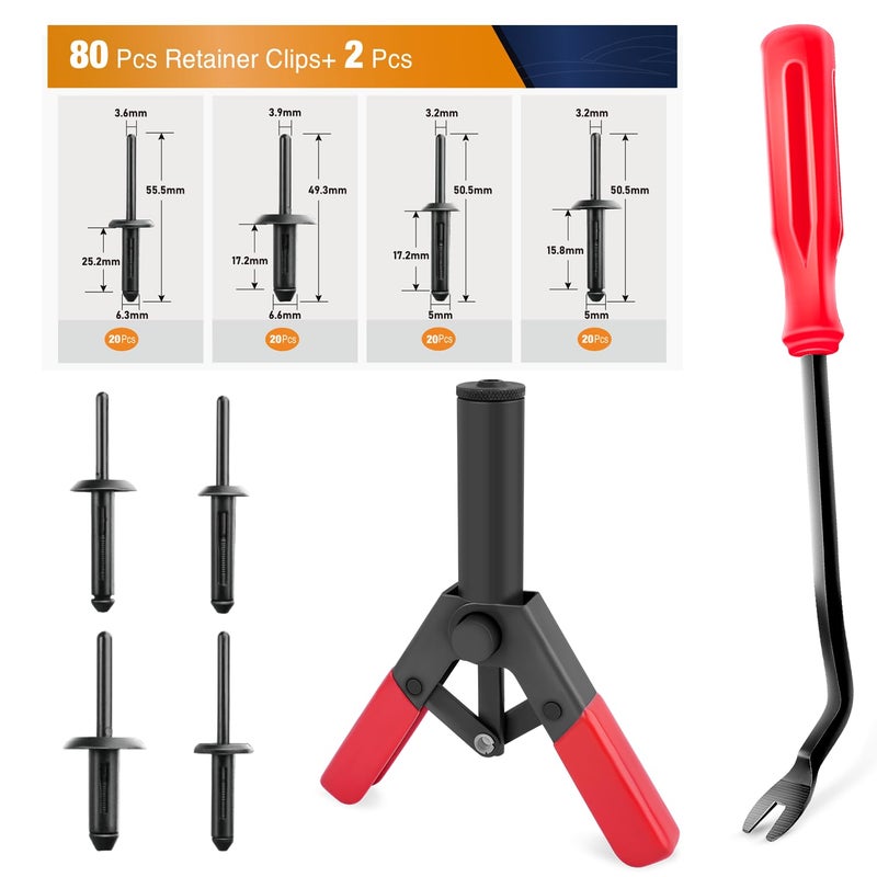 GOOACC 82Pcs Plastic Rivet Gun Set with Fastener Remover Pop Rivet Assortment - for All Plastic Rivets Safe Metal or Plastic Clips Removal for Installing and Removing Car Door Upholstery - Image 2