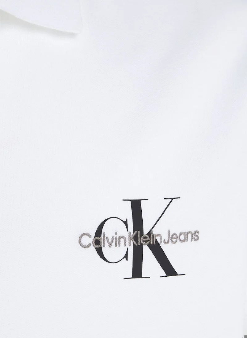 Calvin Klein Jeans Men's Monogram Logo Short Sleeve Polo - Cotton, White