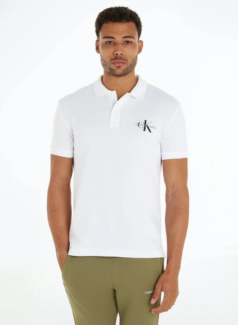 Calvin Klein Jeans Men's Monogram Logo Short Sleeve Polo - Cotton, White