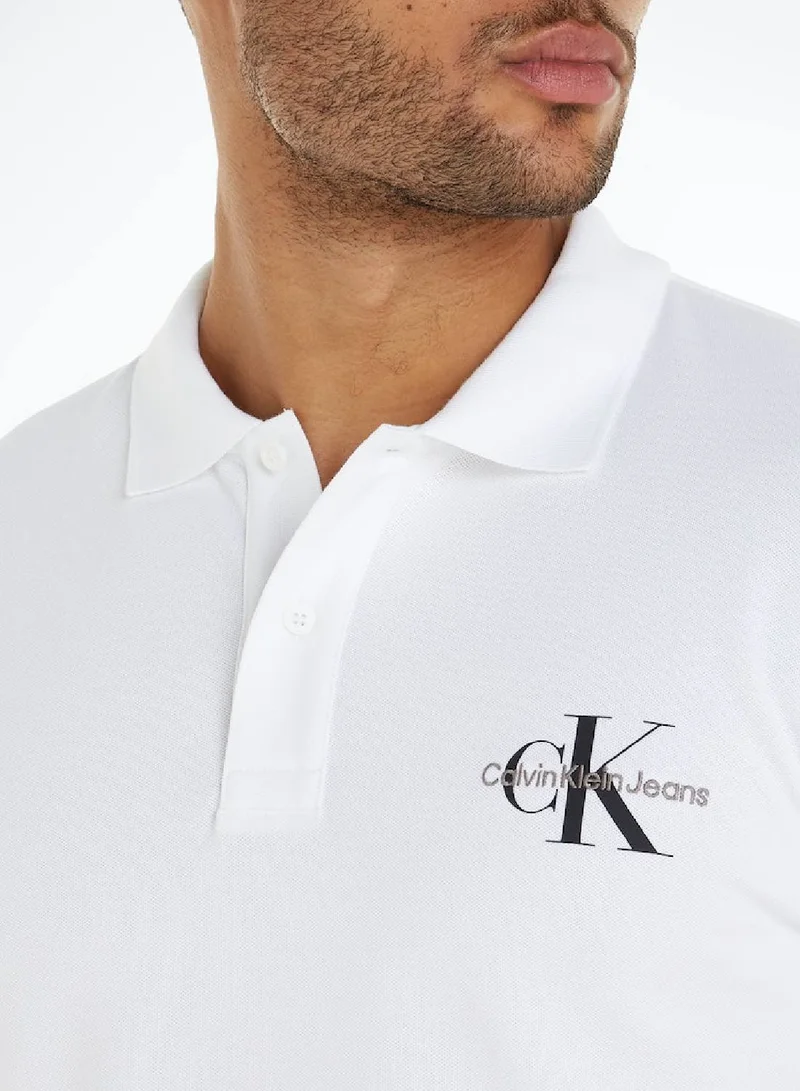 Calvin Klein Jeans Men's Monogram Logo Short Sleeve Polo - Cotton, White