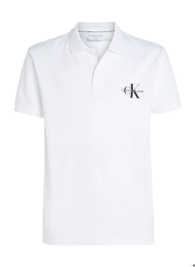 CALVIN KLEIN Men's Monogram Logo Short Sleeve Polo - Cotton, White