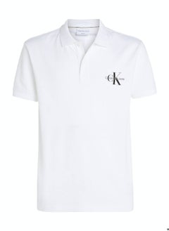 CALVIN KLEIN Men's Monogram Logo Short Sleeve Polo - Cotton, White  - Image 2