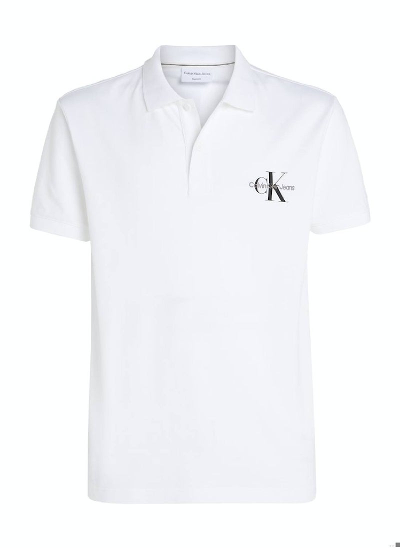 CALVIN KLEIN Men's Monogram Logo Short Sleeve Polo - Cotton, White  - Image 2