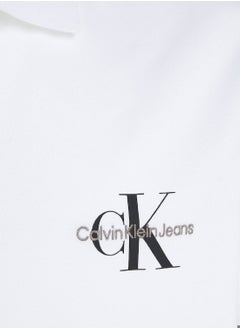 CALVIN KLEIN Men's Monogram Logo Short Sleeve Polo - Cotton, White  - Image 5