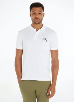 CALVIN KLEIN Men's Monogram Logo Short Sleeve Polo - Cotton, White  - Image 1