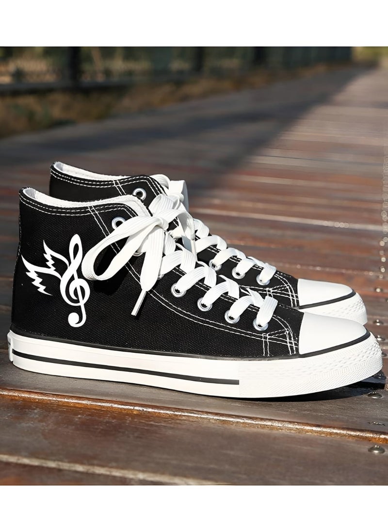 Lideral Unisex Casual Linen Comfortable High Top Black Long Converse Melody Printed Sneaker Sports Shoes 