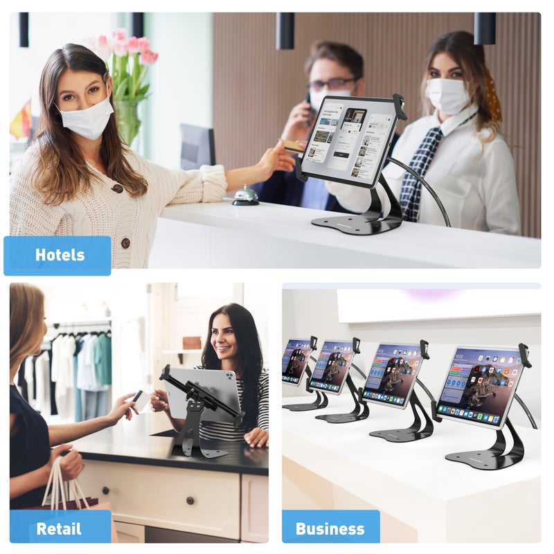 AboveTEK Anti-Theft iPad Kiosk Stand, 360Â° Swivel POS Tablet Mount with Security Cable & Key, Fits 7â€“13-inch iPad & Samsung Galaxy Tab, Perfect for Retail & Business - Image 2