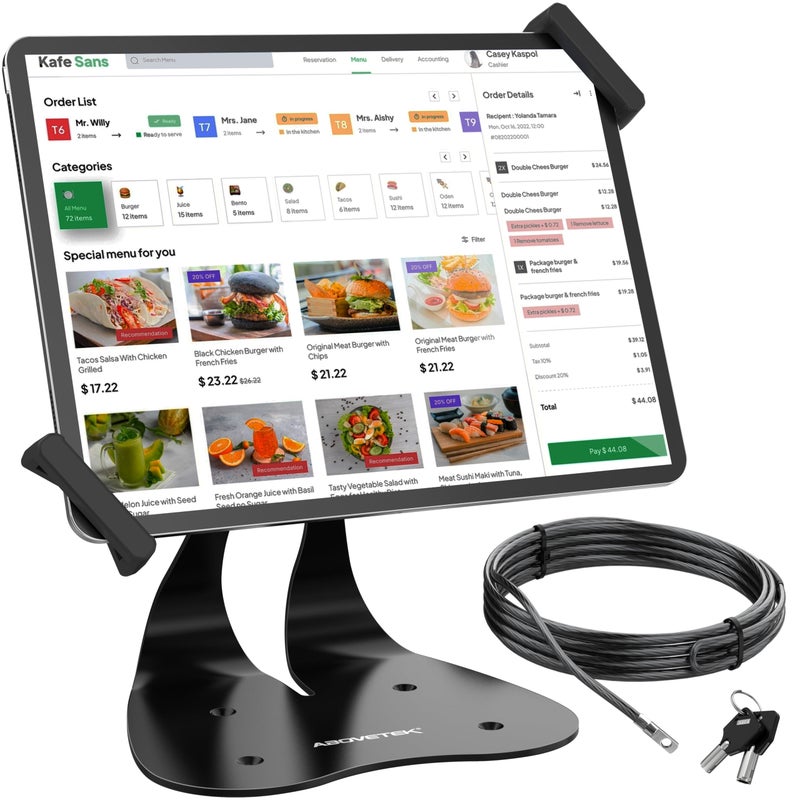 AboveTEK Anti-Theft iPad Kiosk Stand, 360Â° Swivel POS Tablet Mount with Security Cable & Key, Fits 7â€“13-inch iPad & Samsung Galaxy Tab, Perfect for Retail & Business - Image 1