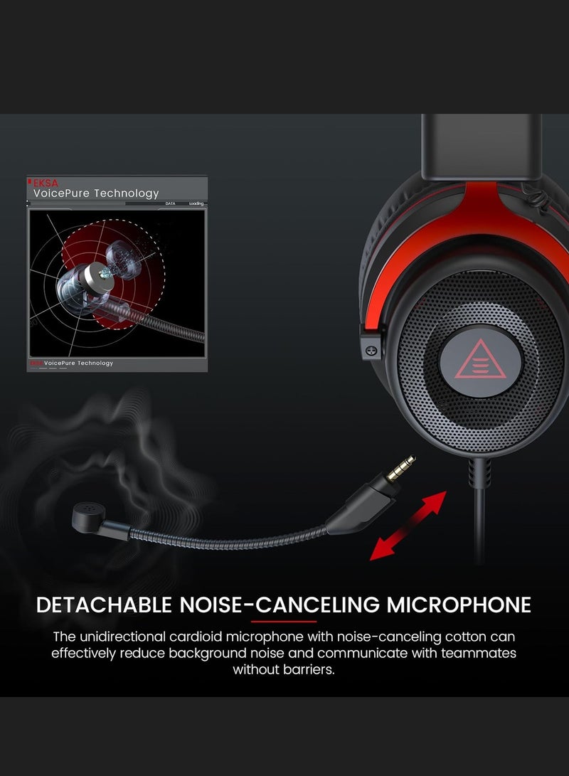 EKSA EKSA E900 Headset with Microphone for PC, PS4,PS5, Xbox - Detachable Noise Canceling Mic, 3D Surround Sound, Wired Headphone for Gaming, Computer, Laptop, 3.5MM Jack - Image 5