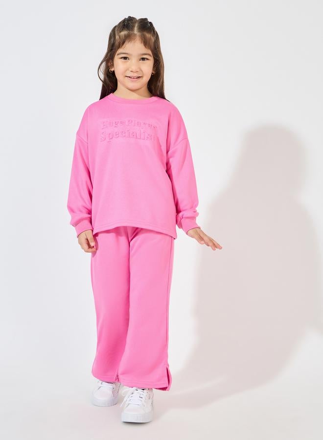 Styli Embossed Print Sweatshirt & Split Hem Pants Set  - Image 1