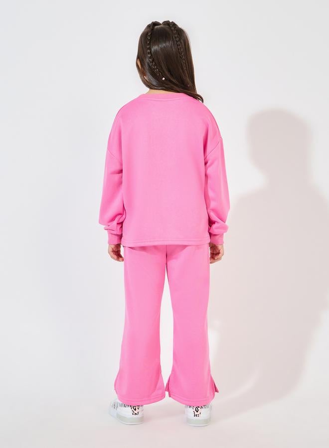 Styli Embossed Print Sweatshirt & Split Hem Pants Set  - Image 4