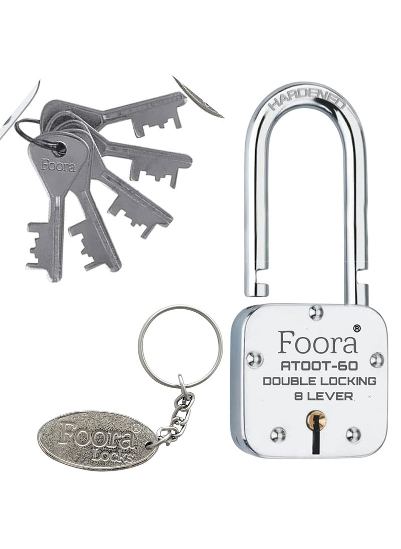 Foora Foora Long Shackle Lock and Keys Door Lock for Home atoot 60mm Hardened Shackle Padlock with 5 Keys and 1 Key Ring Double Locking 8 Lever  - Image 1