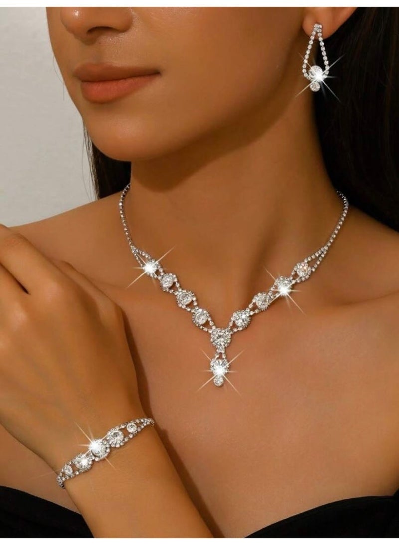 JewelryPalace 3 Pcs Zirconia Jewelry Set For Women, Necklace And Earrings And Bracelet Set, Elegant Occasion Accessories - Image 3