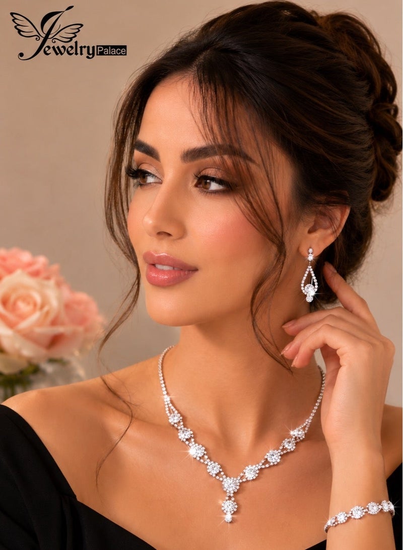 JewelryPalace 3 Pcs Zirconia Jewelry Set For Women, Necklace And Earrings And Bracelet Set, Elegant Occasion Accessories - Image 1