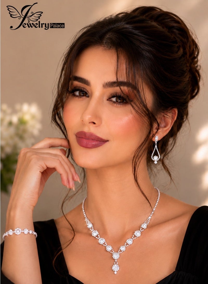 JewelryPalace 3 Pcs Zirconia Jewelry Set For Women, Necklace And Earrings And Bracelet Set, Elegant Occasion Accessories - Image 2