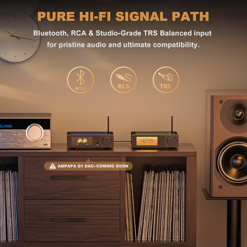 Ampapa 2 Channel Bluetooth Amp: HiFi 300W x2 Stereo Amplifier with BT 5.2 | HPF | Digital VU Meter | SUB Pre-Out | TRS Balanced Input | Tone Control & Remote for Home Theater Bookshelf Speakers (D1) - Image 4
