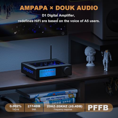 Ampapa 2 Channel Bluetooth Amp: HiFi 300W x2 Stereo Amplifier with BT 5.2 | HPF | Digital VU Meter | SUB Pre-Out | TRS Balanced Input | Tone Control & Remote for Home Theater Bookshelf Speakers (D1) - Image 2
