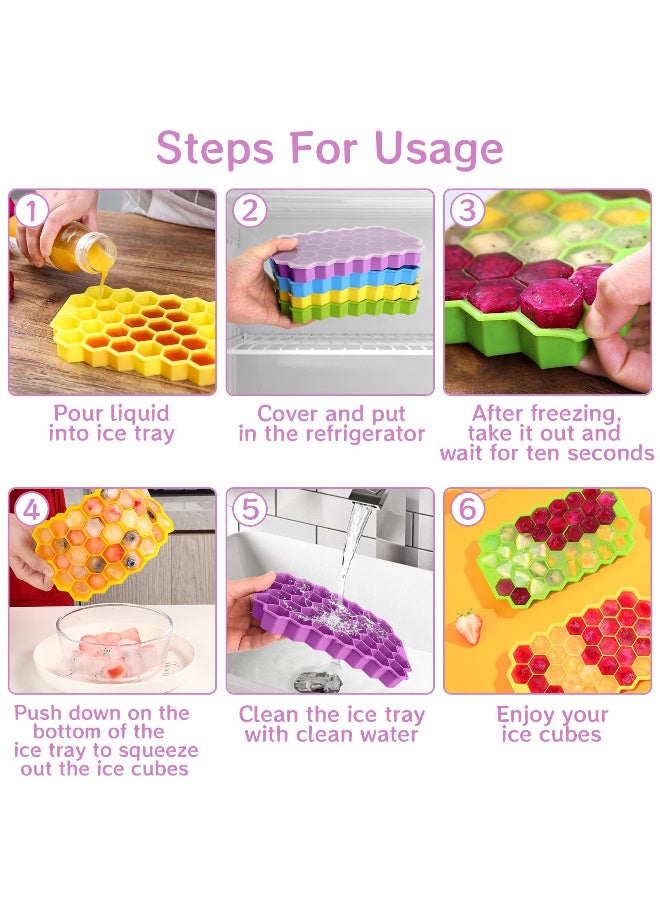 TANGBLIB Pack of 3 Silicone Ice Mold Premium Ice Cube Moulds Maker 37 Cavity Silicon Ice Tray for Freezer Ice Cube Trays with Lid (Multicolor) - Image 3