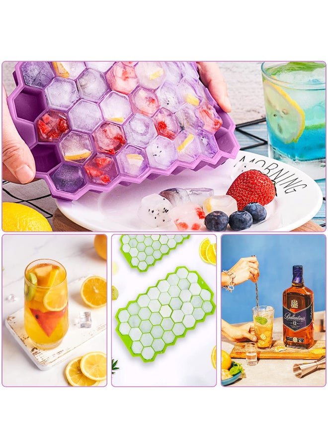 TANGBLIB Pack of 3 Silicone Ice Mold Premium Ice Cube Moulds Maker 37 Cavity Silicon Ice Tray for Freezer Ice Cube Trays with Lid (Multicolor) - Image 4