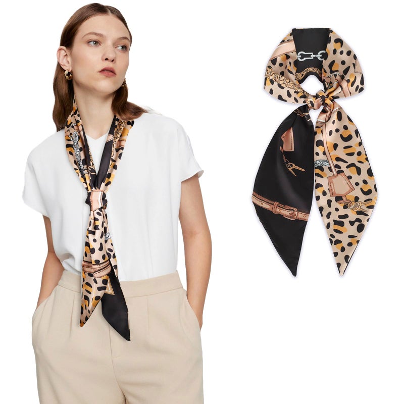 Aurolran 59" Mulberry Silk Like Head Scarf Women's Fashion Square Neck Satin Scarfs for Bag Hair Scarves Gift 59" * 5.9â€ - Image 1
