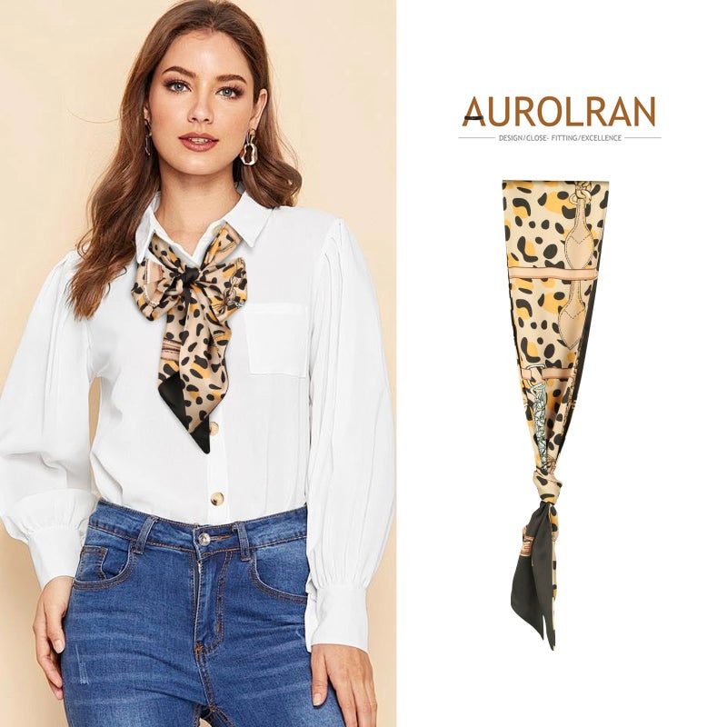 Aurolran 59" Mulberry Silk Like Head Scarf Women's Fashion Square Neck Satin Scarfs for Bag Hair Scarves Gift 59" * 5.9â€ - Image 4