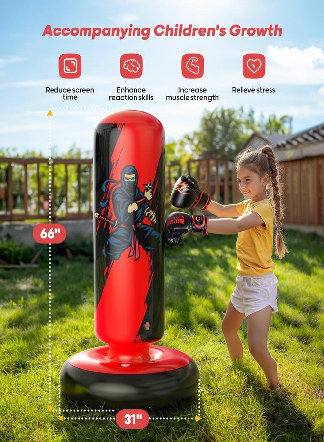 QPAU Children's Punch Bag, Inflatable Standing Punch Bag for 3-8 Children, Gifts for Boys and Girls, Standing Punch Bag, Children's Set for Practice Karate, Taekwondo, MMA (Black and Red) - Image 3
