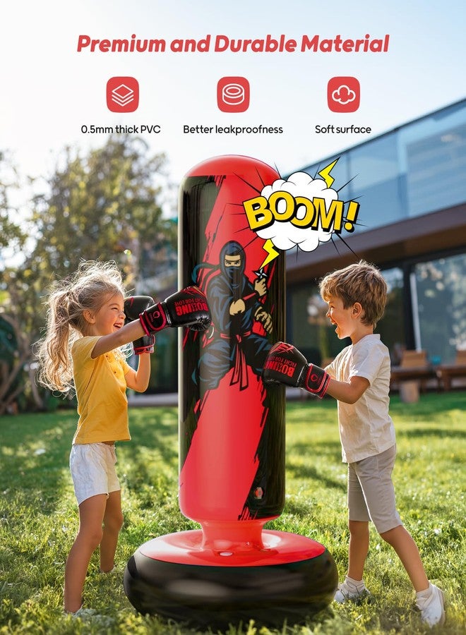 QPAU Children's Punch Bag, Inflatable Standing Punch Bag for 3-8 Children, Gifts for Boys and Girls, Standing Punch Bag, Children's Set for Practice Karate, Taekwondo, MMA (Black and Red) - Image 2