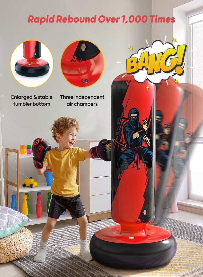 QPAU Children's Punch Bag, Inflatable Standing Punch Bag for 3-8 Children, Gifts for Boys and Girls, Standing Punch Bag, Children's Set for Practice Karate, Taekwondo, MMA (Black and Red) - Image 5