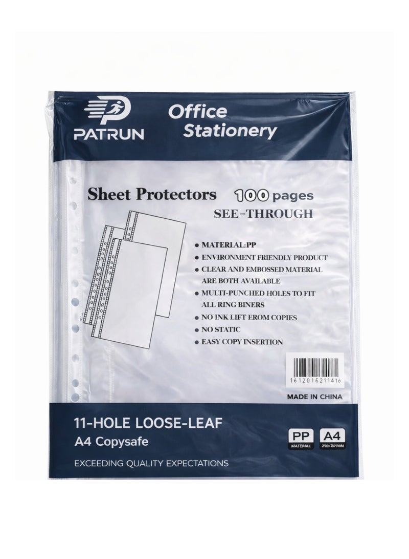 A4 Sheet Protectors 40 Micron 100 Pages Patrun - Image 1