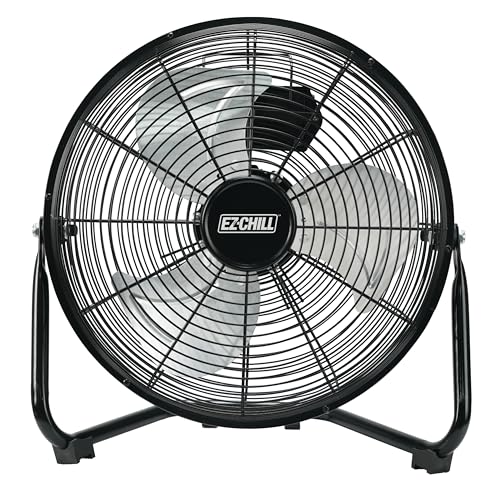 EZ-CHILL EZCHILL 12 Cradle Floor Fan 3 Speed High Velocity 180 Degree Adjustable Tilt AllMetal Carry Handle Rubber Feet Airflow 1542 ftsec Ideal for Home Bedroom Office Black - Image 1