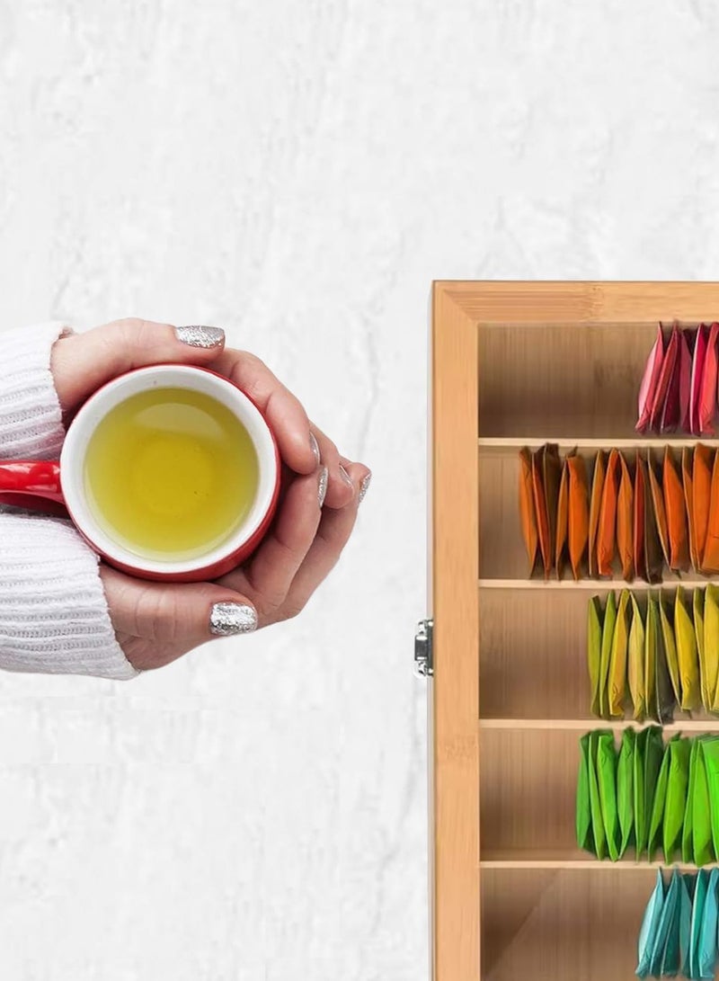 بيوينتي منظم اكياس الشاي - صندوق تخزين شاي خشبي - صندوق تخزين مع غطاء مفصلي شفاف لاي مطعم منزلي او مكتب - لون خشبي - Image 2