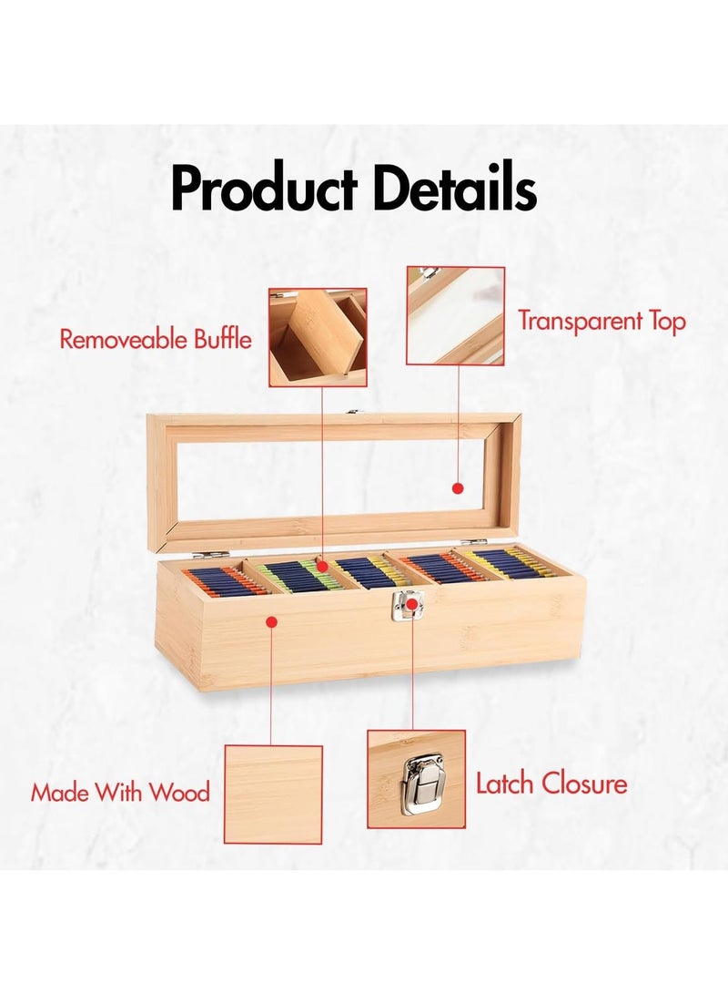 بيوينتي منظم اكياس الشاي - صندوق تخزين شاي خشبي - صندوق تخزين مع غطاء مفصلي شفاف لاي مطعم منزلي او مكتب - لون خشبي - Image 3