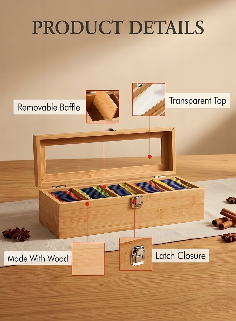 Beauenty Tea Bag Organizer - Tea Storage Chest Case Wooden Tea Bag - Storage Box with Transparent Hinged Lid for Any Home Restaurant, Office - Wooden Color - Image 3
