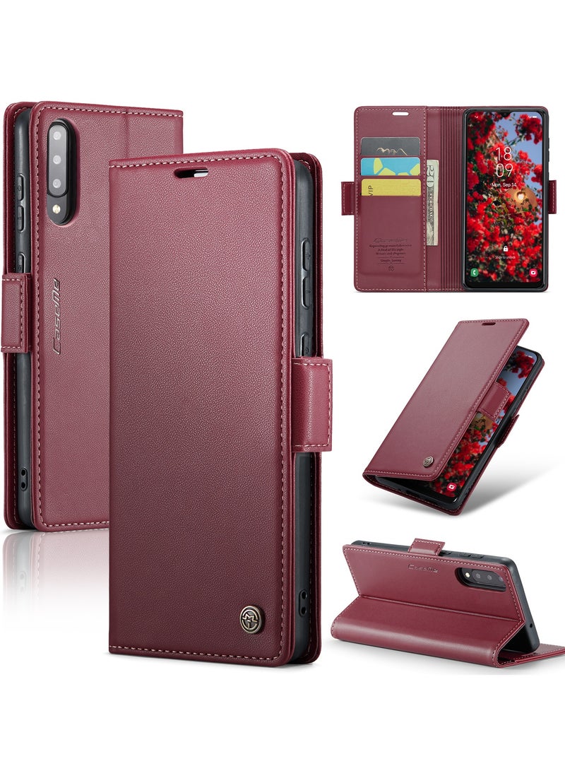 Flip Wallet Case for Samsung Galaxy A50 / A50S / A30S, Leather Magnetic Attachment Flip Case Burgundy - Image 1