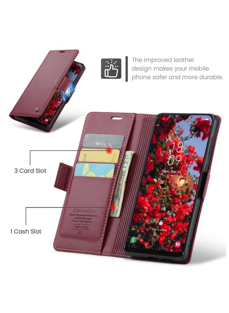 Flip Wallet Case for Samsung Galaxy A50 / A50S / A30S, Leather Magnetic Attachment Flip Case Burgundy - Image 2