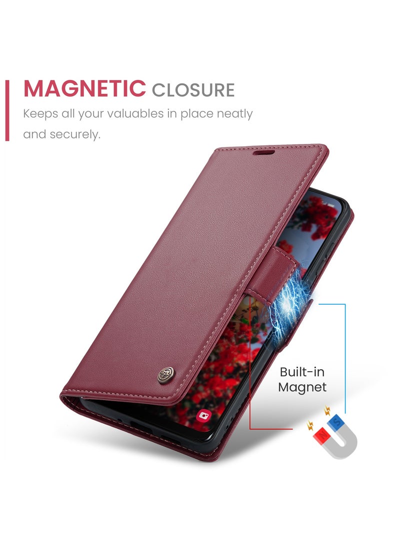 Flip Wallet Case for Samsung Galaxy A50 / A50S / A30S, Leather Magnetic Attachment Flip Case Burgundy - Image 3