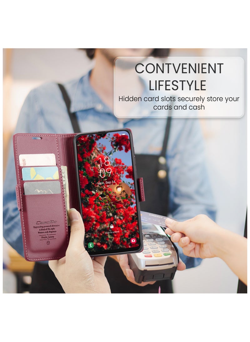 Flip Wallet Case for Samsung Galaxy A50 / A50S / A30S, Leather Magnetic Attachment Flip Case Burgundy - Image 5