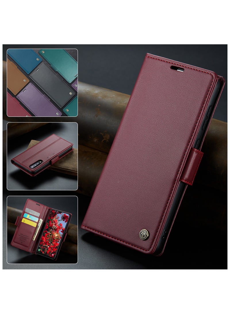 Flip Wallet Case for Samsung Galaxy A50 / A50S / A30S, Leather Magnetic Attachment Flip Case Burgundy - Image 4