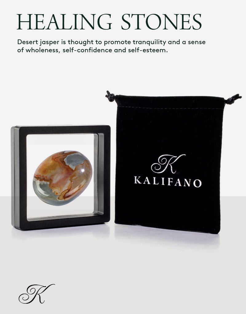 KALIFANO Palm Stone with Healing & Calming Effects - AAA+ Grade High Energy Worry Stone with Information Card - Reiki Crystal Used for Courage (Family Owned and Operated) (Desert Jasper) - Image 2