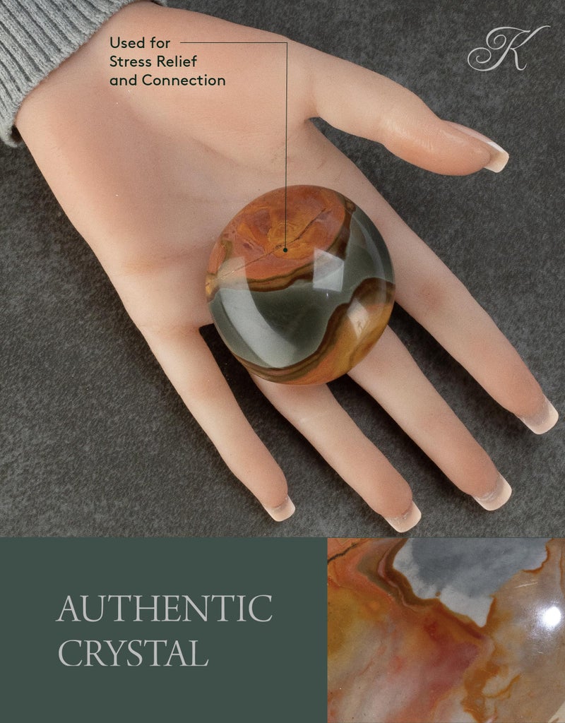 KALIFANO Palm Stone with Healing & Calming Effects - AAA+ Grade High Energy Worry Stone with Information Card - Reiki Crystal Used for Courage (Family Owned and Operated) (Desert Jasper) - Image 3