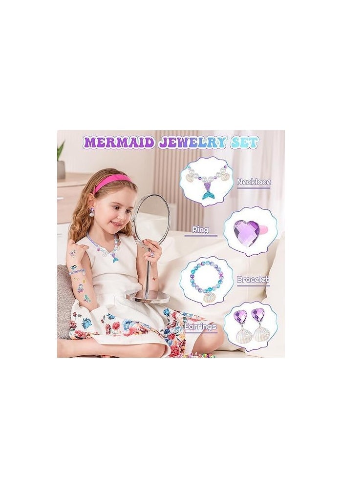 KASTWAVE Mermaid Jewelry Set for Girls with Plush Bag and Temporary Tattoos - 15-Piece Dress-Up Accessories - Image 2