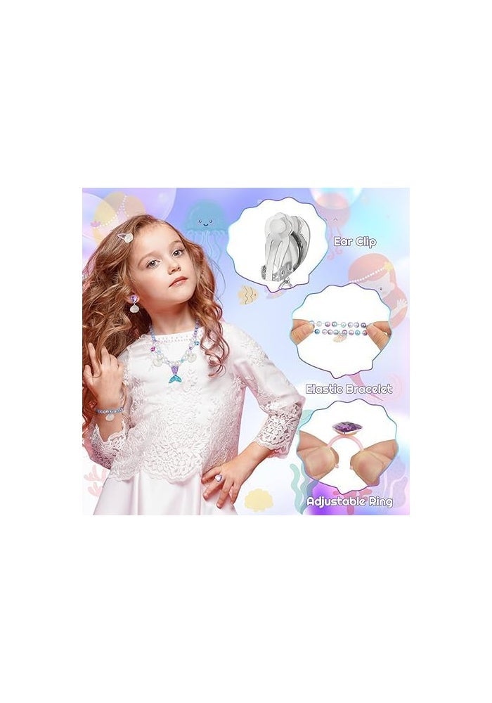 KASTWAVE Mermaid Jewelry Set for Girls with Plush Bag and Temporary Tattoos - 15-Piece Dress-Up Accessories - Image 3