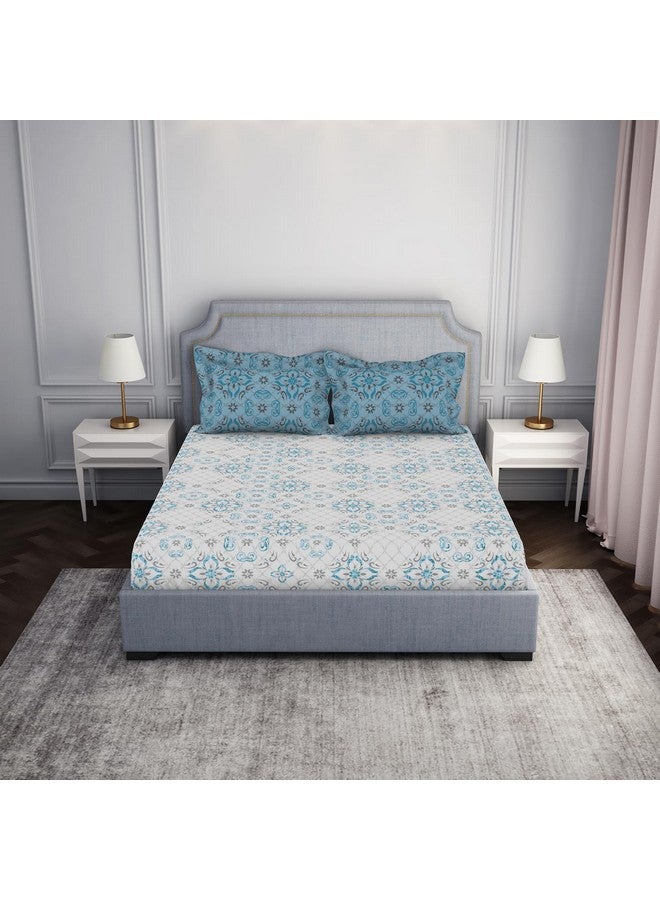 Spaces Atrium 144 TC 100% Cotton Bedsheet for Double Bed with 2 Pillow Cover | Breathable & Super Soft (88" X 100" Inches) - Blue - Image 1