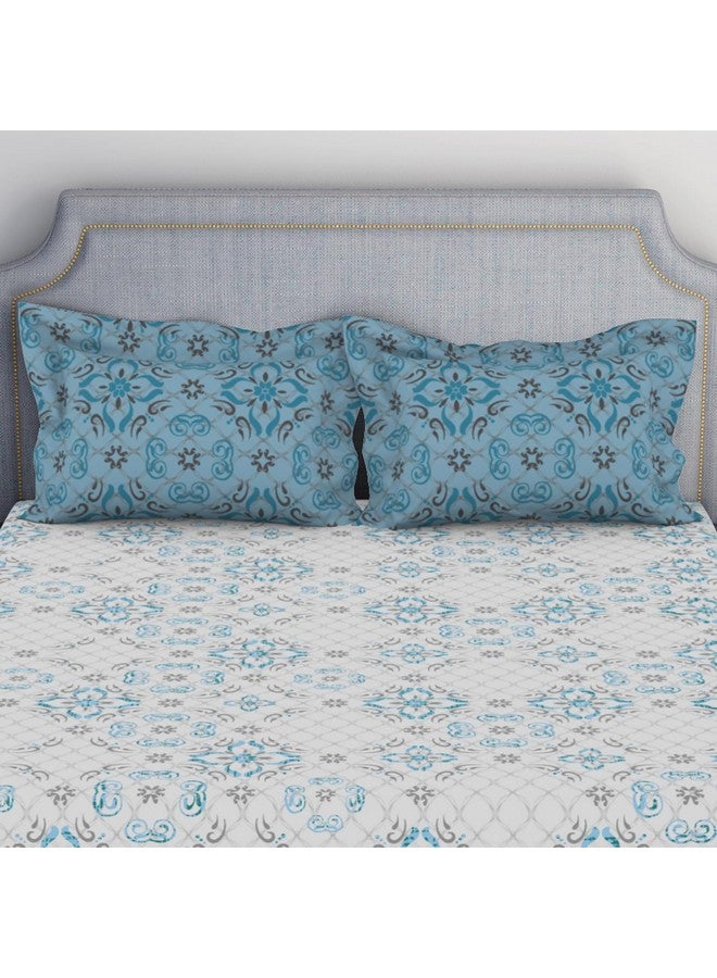 Spaces Atrium 144 TC 100% Cotton Bedsheet for Double Bed with 2 Pillow Cover | Breathable & Super Soft (88" X 100" Inches) - Blue - Image 4