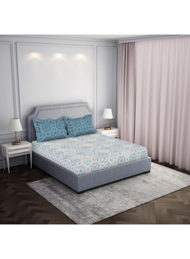 Spaces Atrium 144 TC 100% Cotton Bedsheet for Double Bed with 2 Pillow Cover | Breathable & Super Soft (88" X 100" Inches) - Blue - Image 2