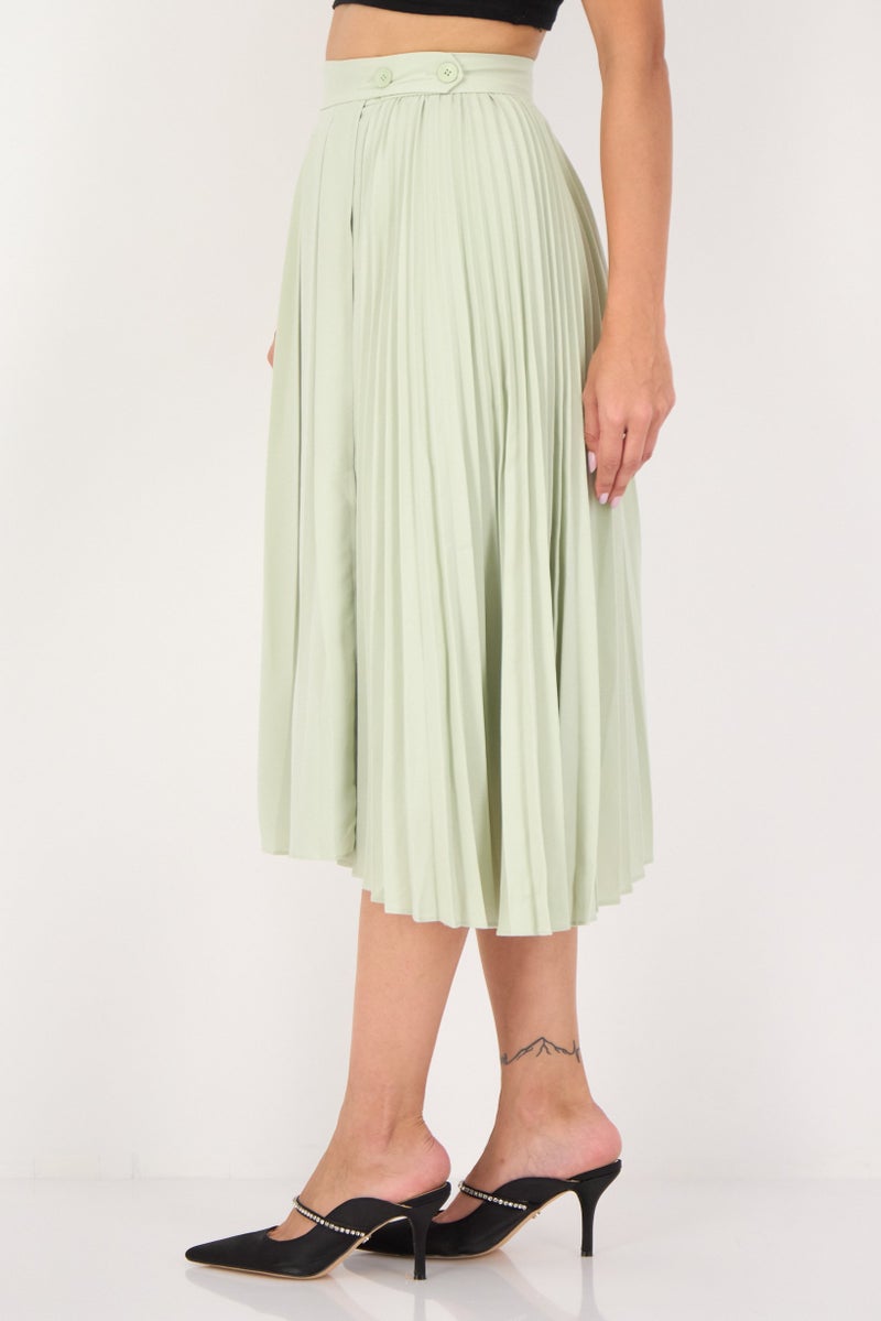 SELECTED Women Pleated Midi Skirt, Sage Green - Image 2