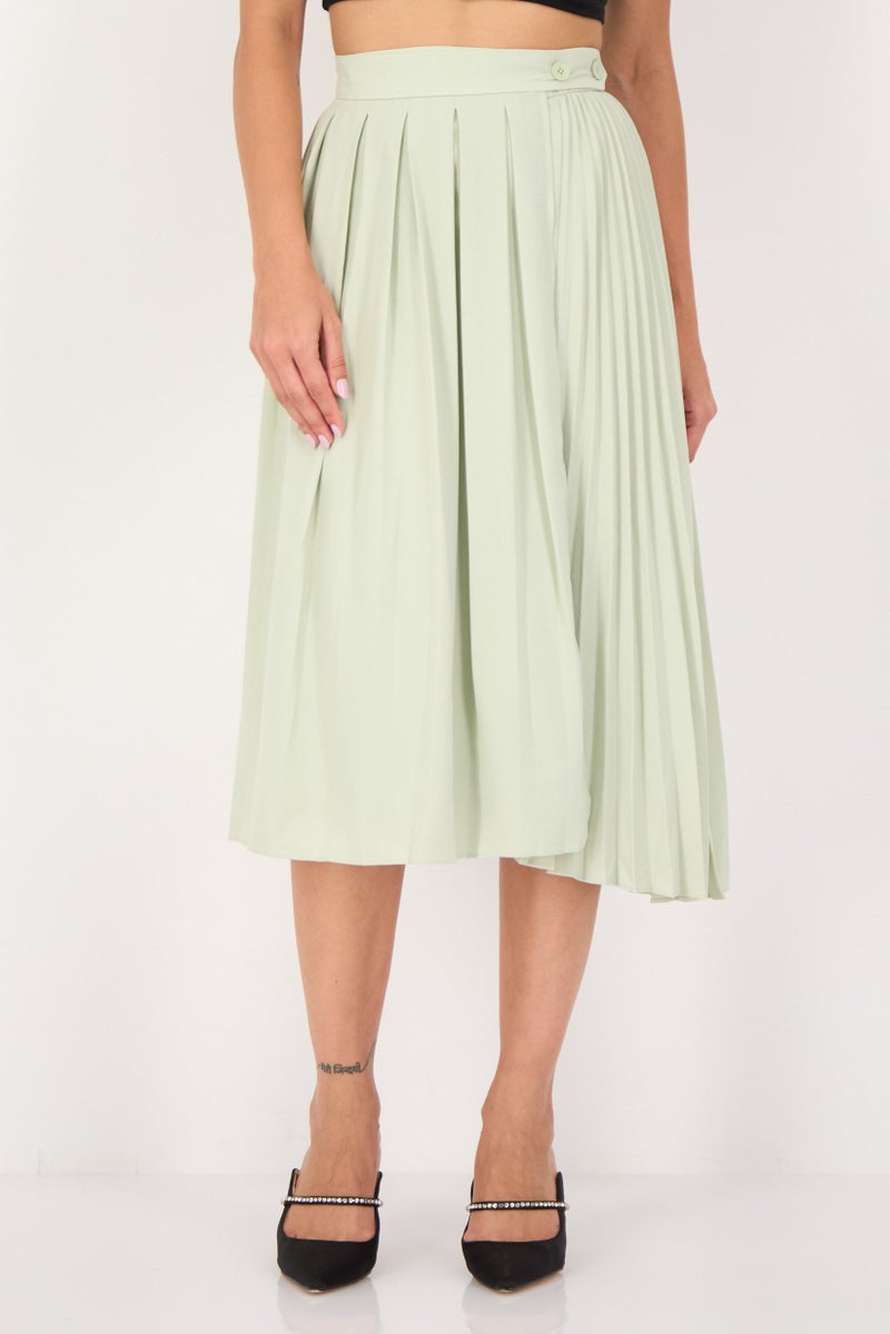 SELECTED Women Pleated Midi Skirt, Sage Green - Image 1