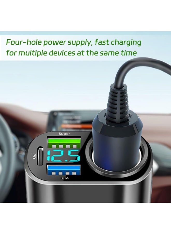 TUNKE 66W Car Charger Adapter, 12V/24V 3A Fast Charging Adapter with LED Voltage Display and USB PD3.0 Ports Cigarette Lighter Socket Splitter for iPhone Samsung GPS All Auto Models - Image 5